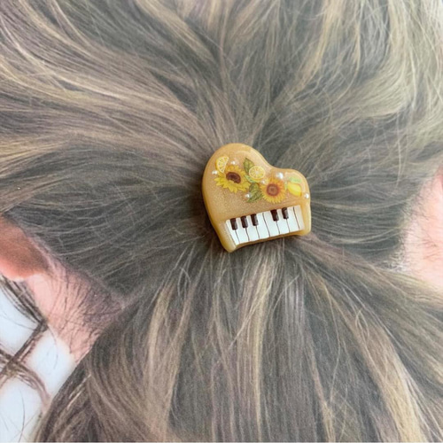 2156】グランドピアノヘアゴム 向日葵とレモンデザイン ピアノ