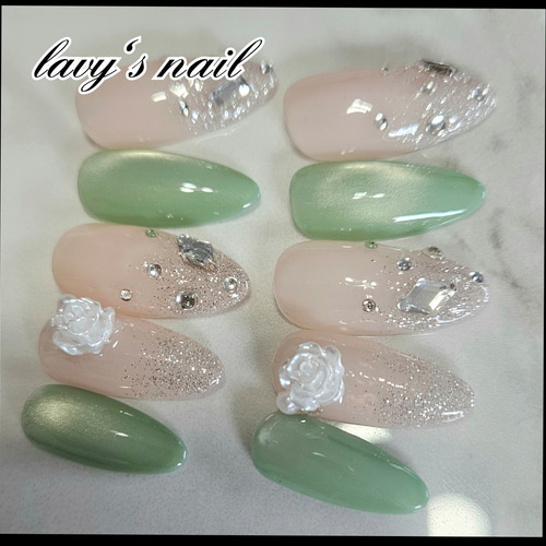 つぅ グリーンマグネットリボンネイルチップ つぅ グリーンマグネットリボンネイルチップ つぅ グリーン