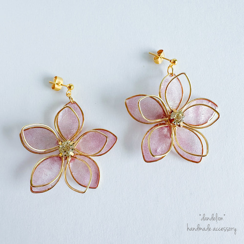 【725】ワイヤーフラワーのピアス／イヤリング 大花~ 桜ワイヤーフラワーピアス/イヤリング ピアス（フック・チェーン