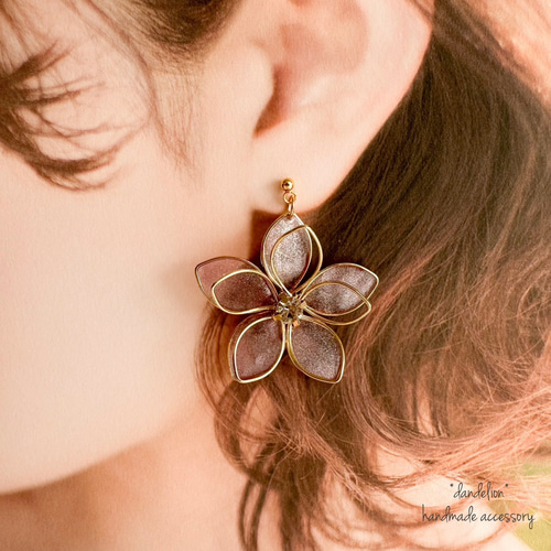 大花~ 桜ワイヤーフラワーピアス/イヤリング ピアス（フック・チェーン