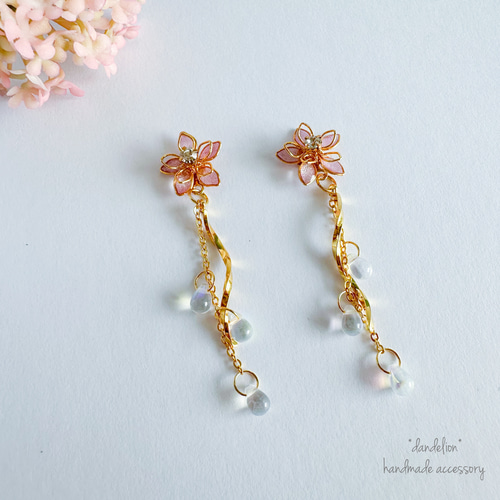 ゆうゆさん専用♡«一点物シリーズ!!» ピアス イヤリング 小花~桜風ゆらゆらピアス/イヤリング ピアス（スタッド・一粒