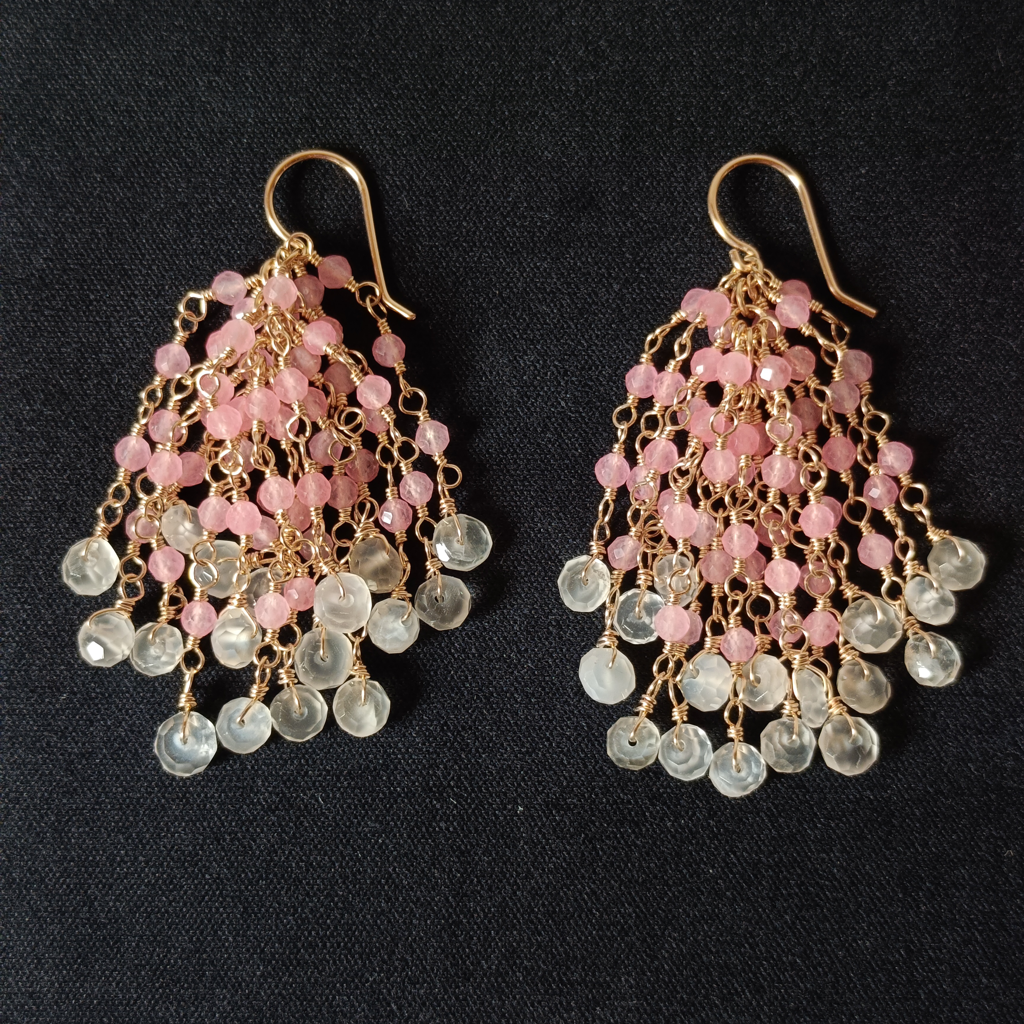 *Rose Cascade *宝石質ムーンストーンAAA タッセルシリーズ 14kgfピアス/イヤリング