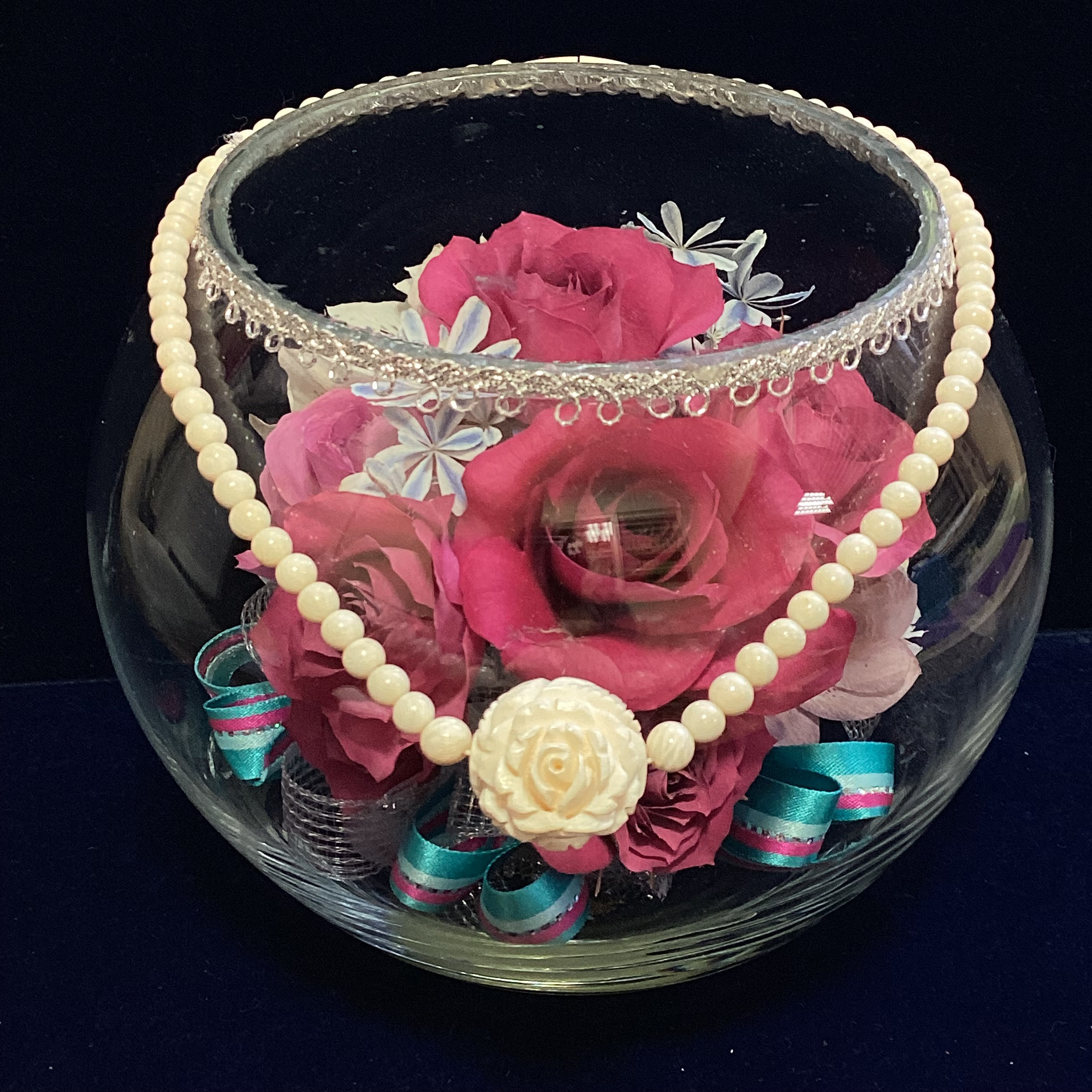 ☆本象牙ネックレス（一粒大玉薔薇彫り）R-3