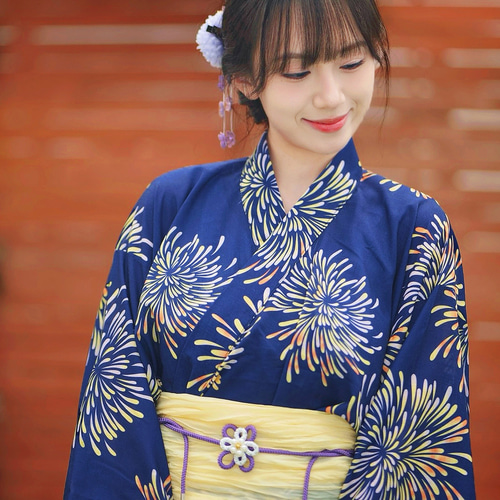 翌日発送】セパレート浴衣&しわ兵児帯セット 2Way 花火柄 かわいい