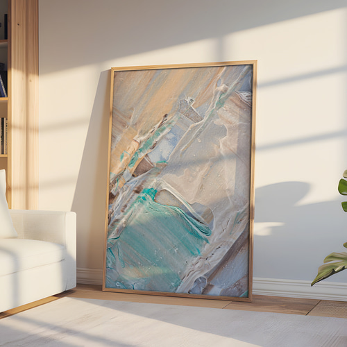 アートポスター 抽象画 テクスチャアート 淡いブルー ベージュ
