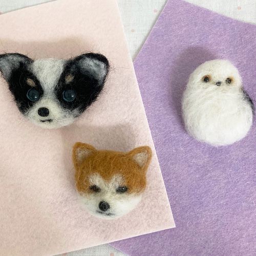 チワワ&秋田犬&シマエナガのブローチ3点セット＊羊毛フェルト ブローチ