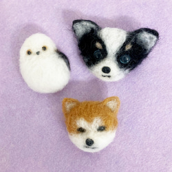 チワワ&秋田犬&シマエナガのブローチ3点セット＊羊毛フェルト ブローチ