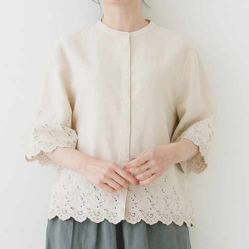 yori ヨリ スカラップコットンリネンブラウス 38 yori スカラップ