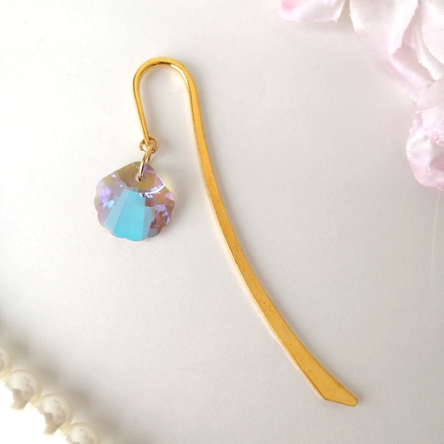 ハンドメイド　ブックマーカー　しおり　«No.145»　キラキラ♡ガラスドーム キラキラシェルのブックマーカー】 本のしおり しおり 栞