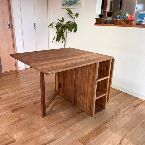 国産杉のバタフライテーブル】角が丸く安心安全 折畳みダイニング