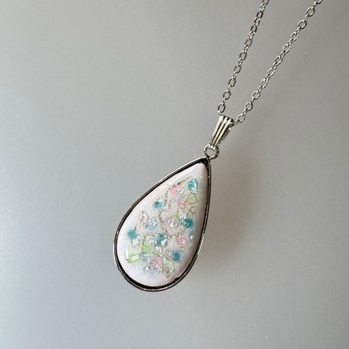 七宝焼アクセサリー 銀箔アイスブルーペンダント ネックレス
