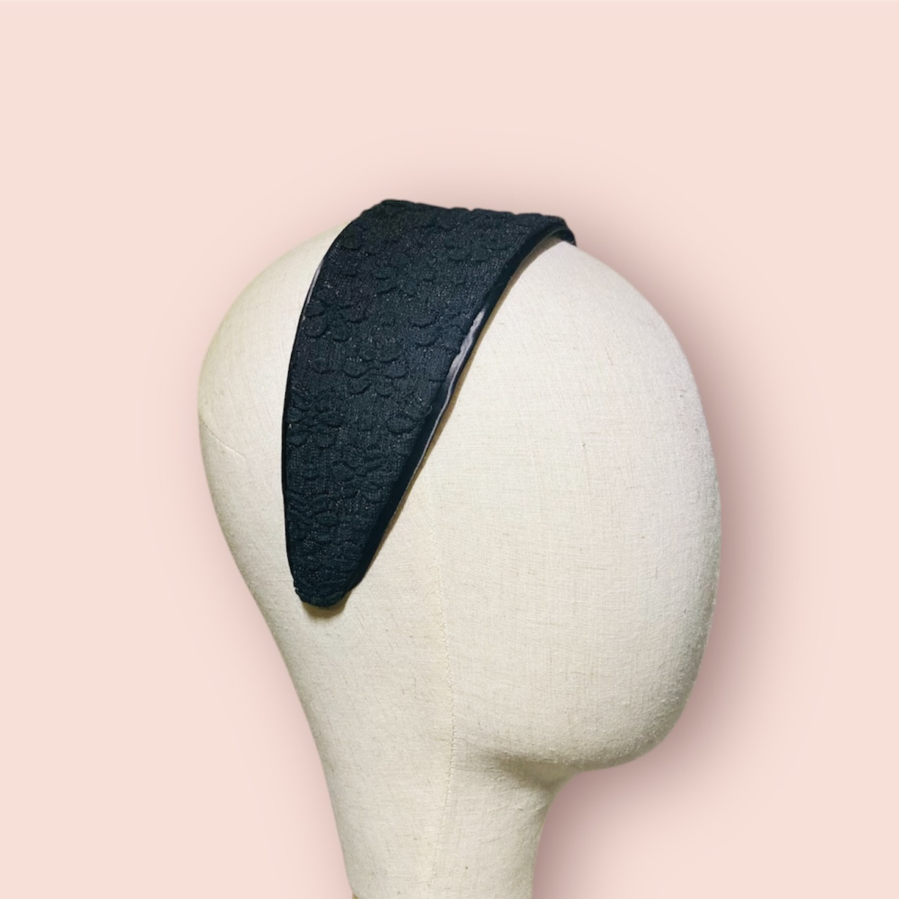 【2way カチューシャ  ブリジット（幅広）】レース パイピング〈ブラック〉