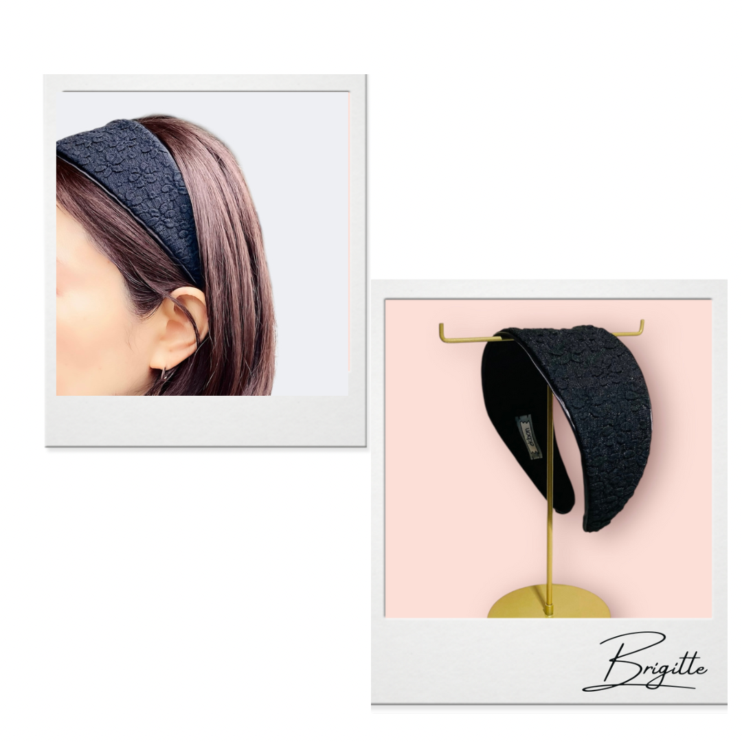 【2way カチューシャ  ブリジット（幅広）】レース パイピング〈ブラック〉