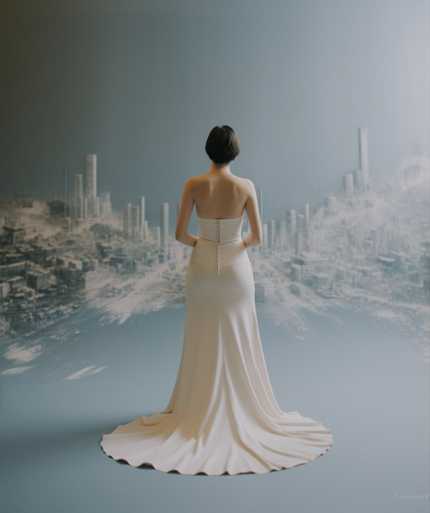 カジュアルウエディングドレス　マーメイド　トレーン　くるみボタン　モードあふれる　結婚式　前撮り　二次会　結婚式 披露宴