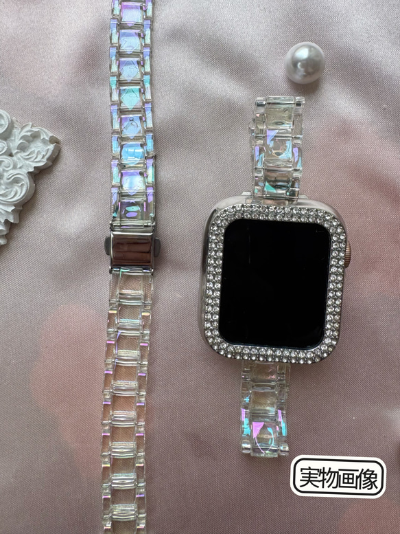 Apple Watch オーロラクリアバンド　クリアベルト　オーロラ　細身タイプ　全サイズあり series 10対応 11枚目の画像