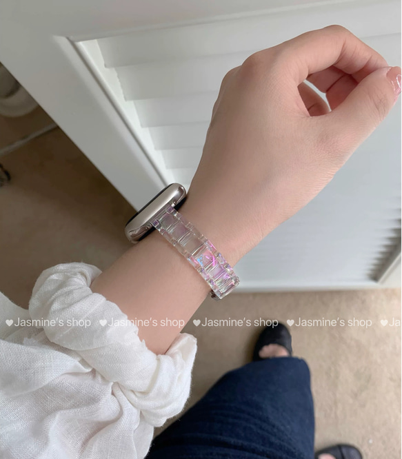Apple Watch オーロラクリアバンド　クリアベルト　オーロラ　細身タイプ　全サイズあり series 10対応 6枚目の画像