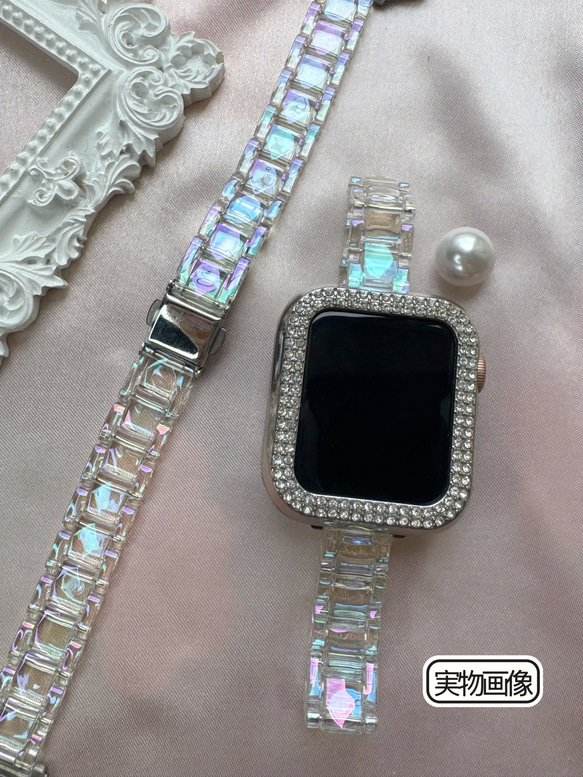 Apple Watch オーロラクリアバンド　クリアベルト　オーロラ　細身タイプ　全サイズあり series 10対応 9枚目の画像