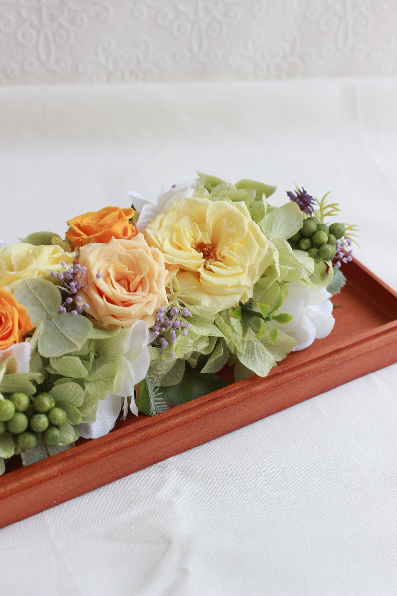 ＊カバーつきトレーのインテリアフラワー＊（イエロー）
