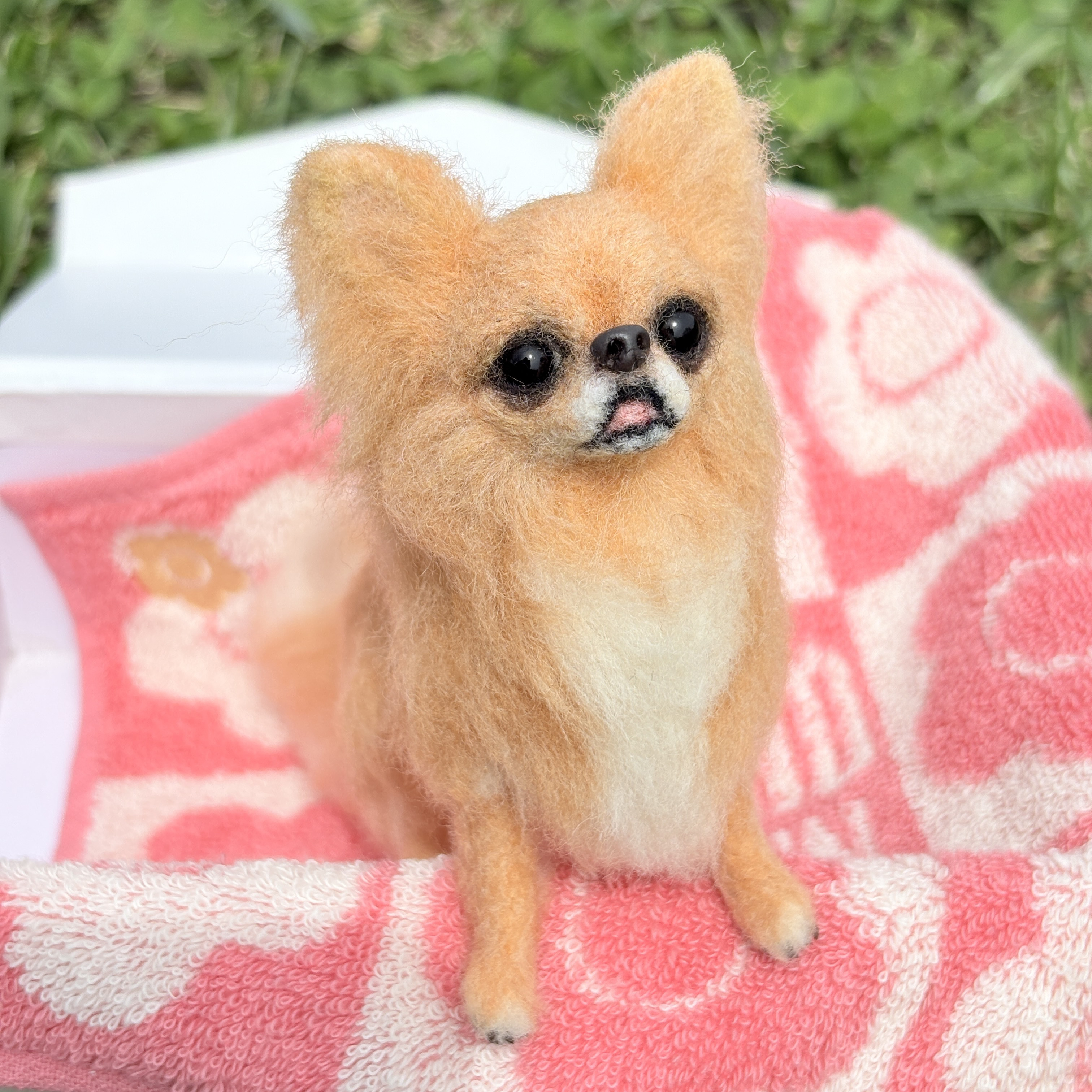 【とろろんお目々♡】チワワ レッド【鼻先からおしりまで1１cm】羊毛フェルトチワワ ロングコート プレゼント