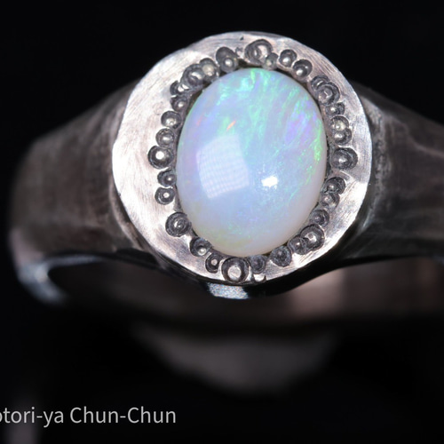 シグネットリングシリーズ】オーストラリア産蛍光オパール・シルバー