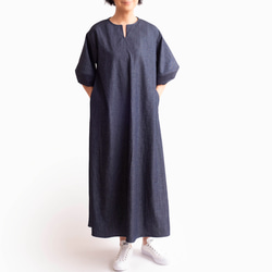 袖の可愛いデニムワンピース　岡山デニム　サイズSML　体形に合わせてお作りもできます 6枚目の画像