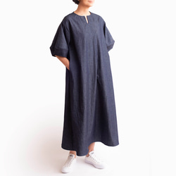 袖の可愛いデニムワンピース　岡山デニム　サイズSML　体形に合わせてお作りもできます 2枚目の画像