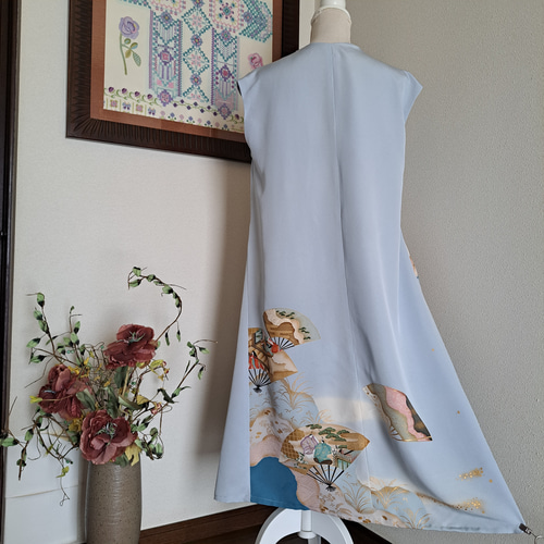 ☆ 着物リメイク/色留袖/正絹/ノースリーブ/Vネックワンピース/一品物