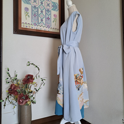 ☆ 着物リメイク/色留袖/正絹/ノースリーブ/Vネックワンピース