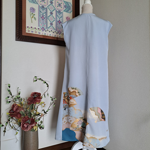 ☆ 着物リメイク/色留袖/正絹/ノースリーブ/Vネックワンピース