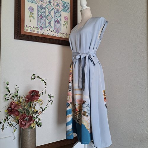 ☆ 着物リメイク/色留袖/正絹/ノースリーブ/Vネックワンピース