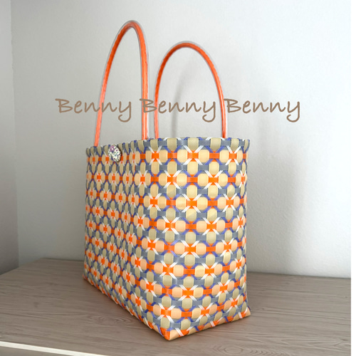 プラカゴ レトロポップ オレンジx紫 2XL浅め マチ17cm PPバンド かご