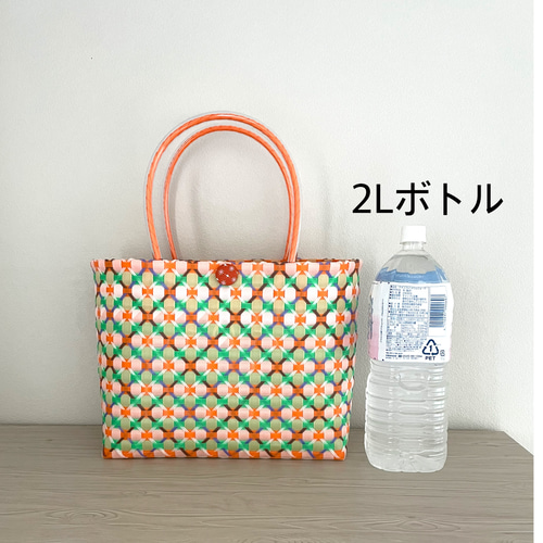 プラカゴ レトロポップ オレンジx紫 2XL浅め マチ17cm PPバンド かご