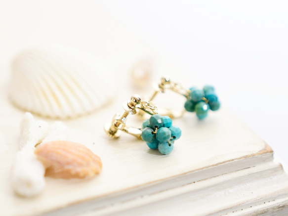 イヤリング】ターコイズ ブルー 海の実 金平糖 12月誕生石／誕生日