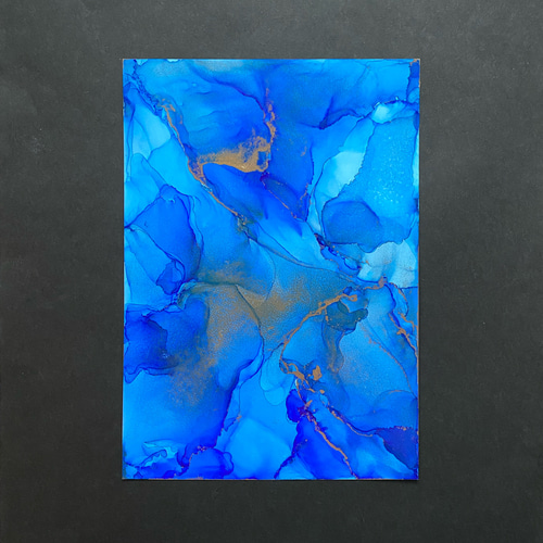 No.46 アルコールインクアート 原画 A4サイズ 絵 青 海 宇宙 抽象 絵画