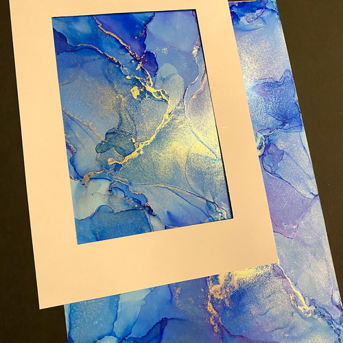 No.46 アルコールインクアート 原画 A4サイズ 絵 青 海 宇宙 抽象 絵画