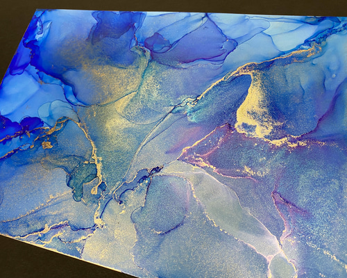 No.46 アルコールインクアート 原画 A4サイズ 絵 青 海 宇宙 抽象 絵画