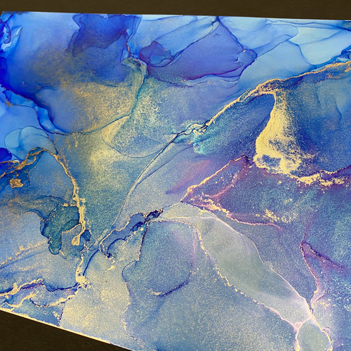 No.46 アルコールインクアート 原画 A4サイズ 絵 青 海 宇宙 抽象 絵画