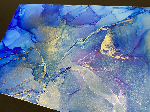 No.46 アルコールインクアート 原画 A4サイズ 絵 青 海 宇宙 抽象 絵画