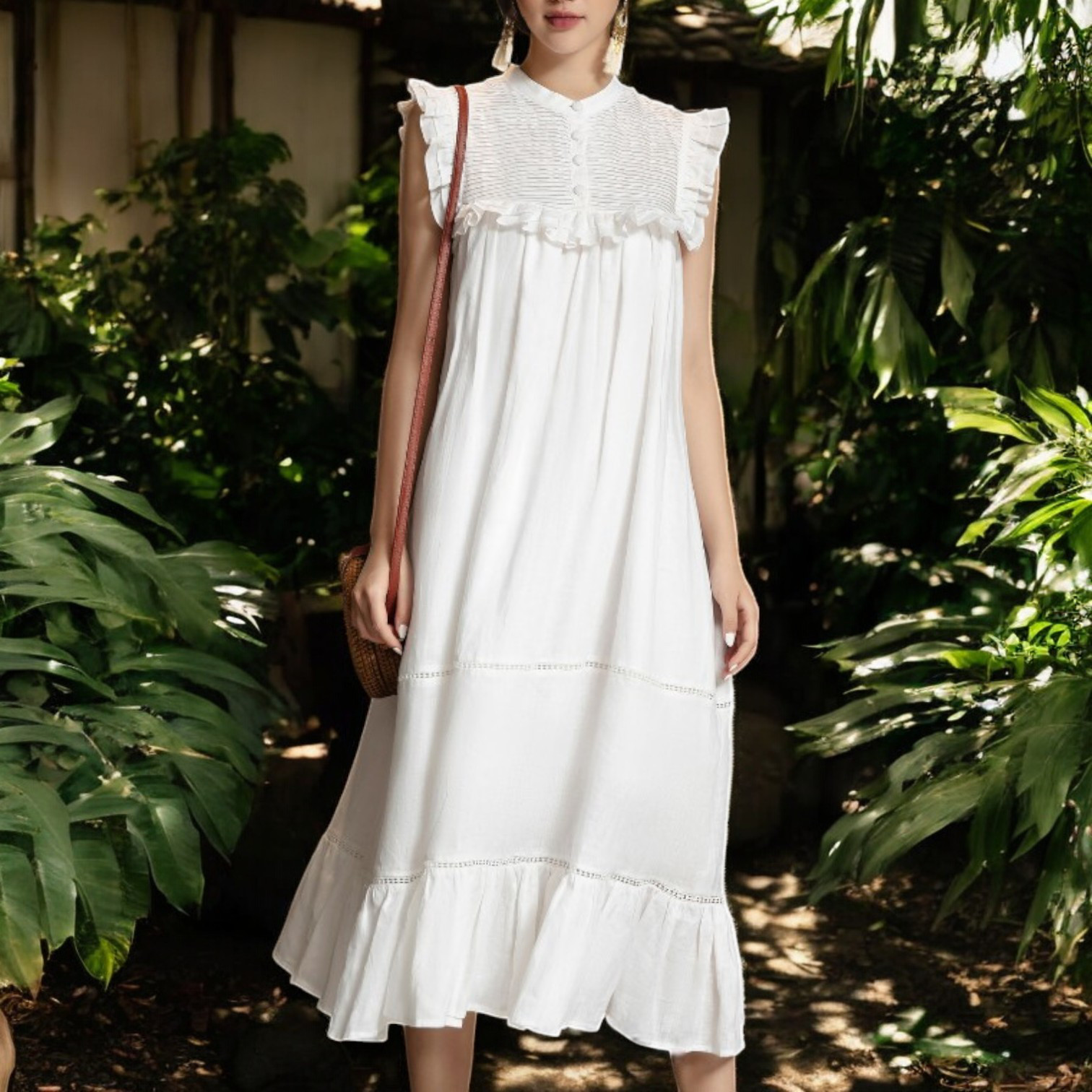 プレミアムリネン フレアワンピース｜ホワイト｜サステナブル＆エレガント​  ・ オーダーメイド・L139