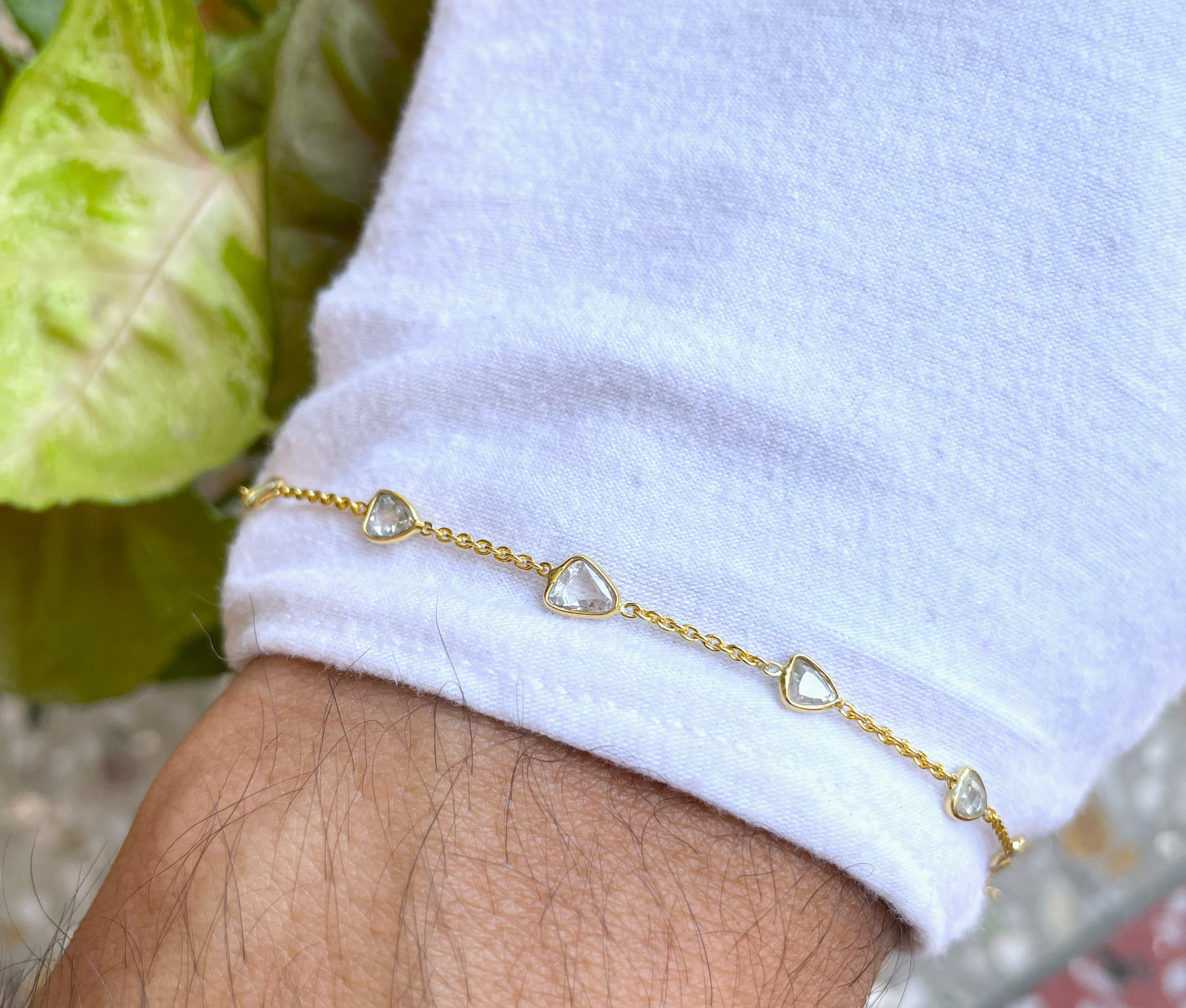 925シルバー / 天然ホワイトローズカットダイヤモンドテニスブレスレット