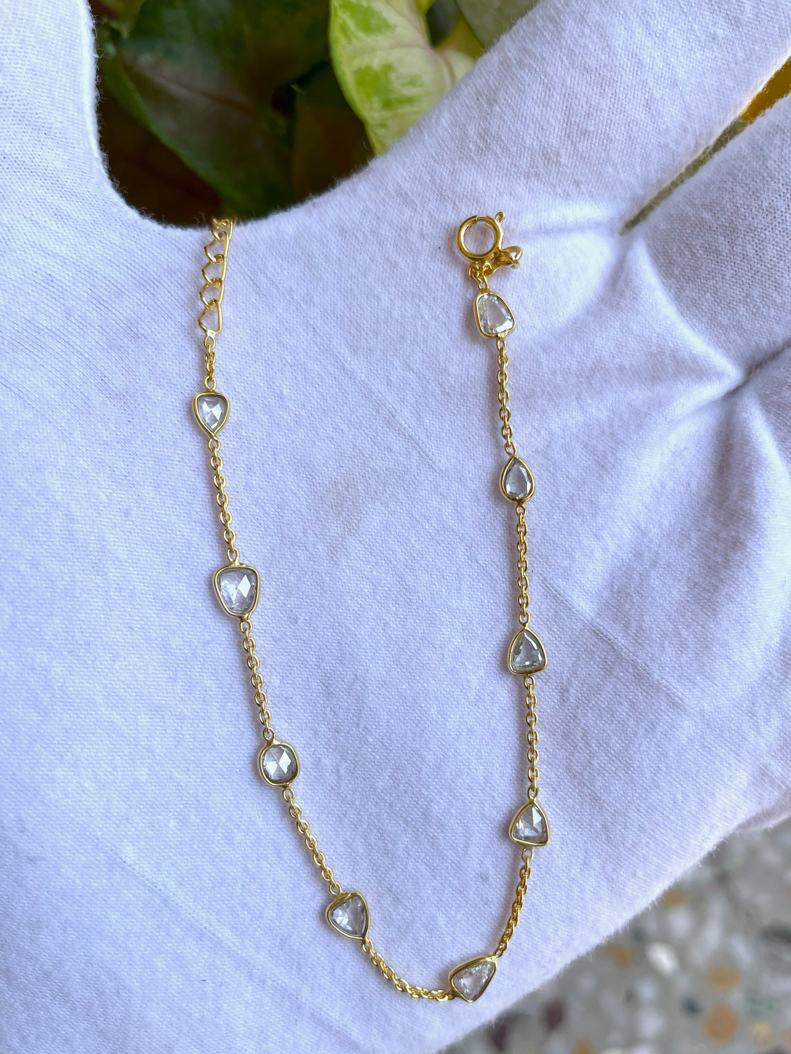 925シルバー / 天然ホワイトローズカットダイヤモンドテニスブレスレット