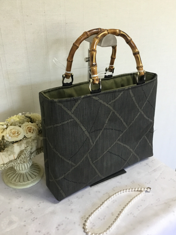 花柄 大島紬×本革 着物リメイク トートバッグ 和装バッグ ハンドメイド A4 龍郷 大島紬×本革 着物リメイク トートバッグ 和装バッグ ハンドメイド