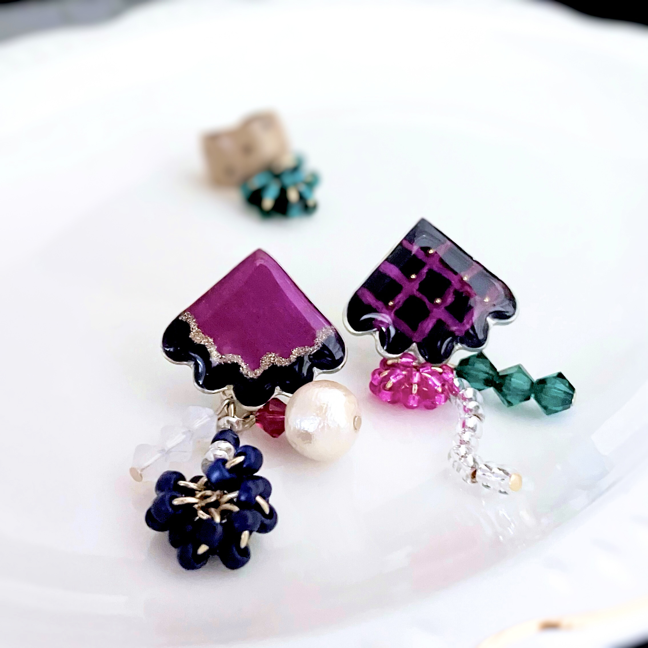 秋桜ピンクフリル & シックベージュのドットイヤーカフ スターターセット