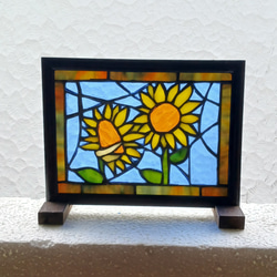 ステンドグラスパネル【向日葵】 元気なひまわり」向日葵、ステンドグラスパネル インテリア雑貨
