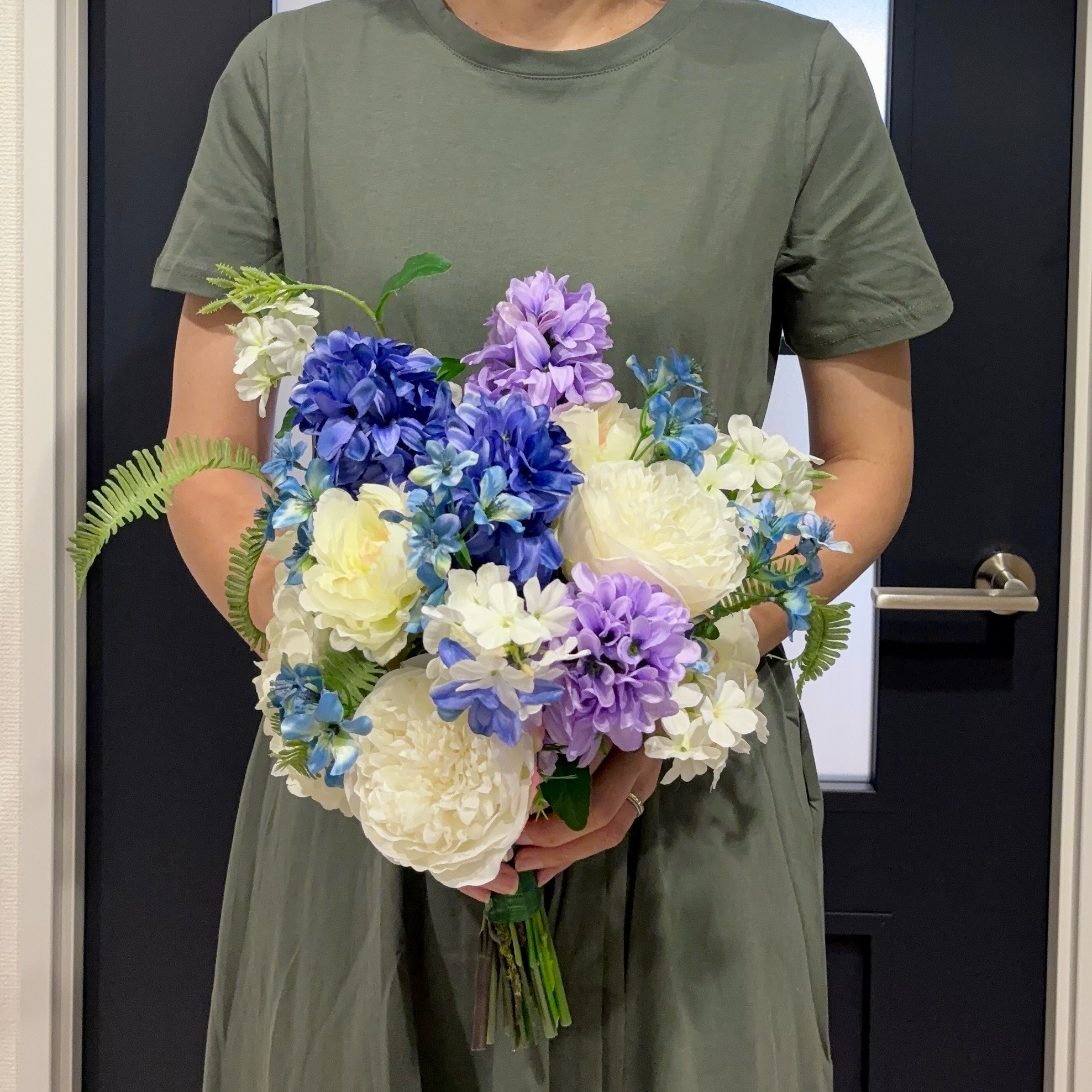 【SALE】パープル&ブルーのナチュラル造花ブーケ♪ウェディングブーケ　造花　ブーケ　フォトウェディング　前撮り