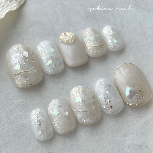 きらめき透明感whiteネイル♡⃜ ネイルチップ 白 ホワイト ブライダル
