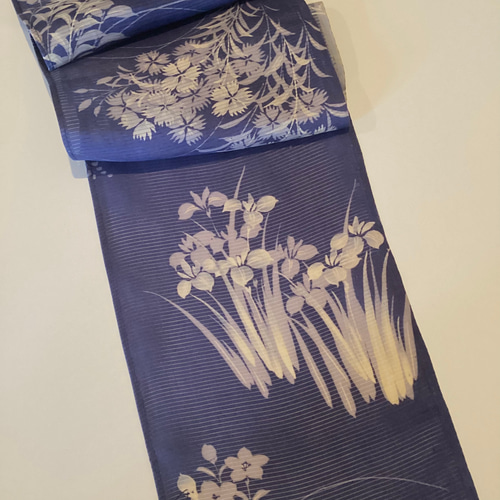 Creema限定】 アンティーク 正絹 絽半衿(菖蒲)98㎝ 夏半襟