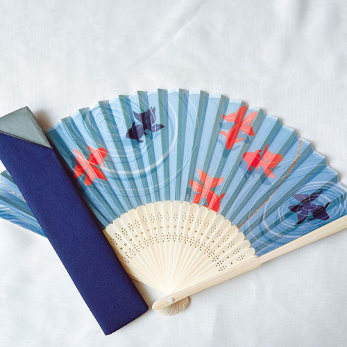 名入れ扇子セット☆金魚柄＆選べるケース】刻印無料・涼しげ
