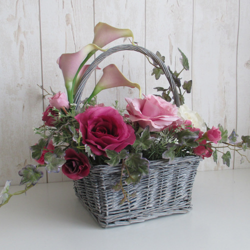 ドイリー1214❤️大輪薔薇とアネモネの華麗なドイリー✨特大62×39（45） カラーリリーとバラのくすみカラーのアレンジメント m-1694