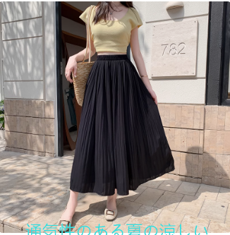 デザインシンセンスのソリッドカラーシフォンプリーツスカート夏の女性のためのスカートハイウエストのスリムなミッドレングスの